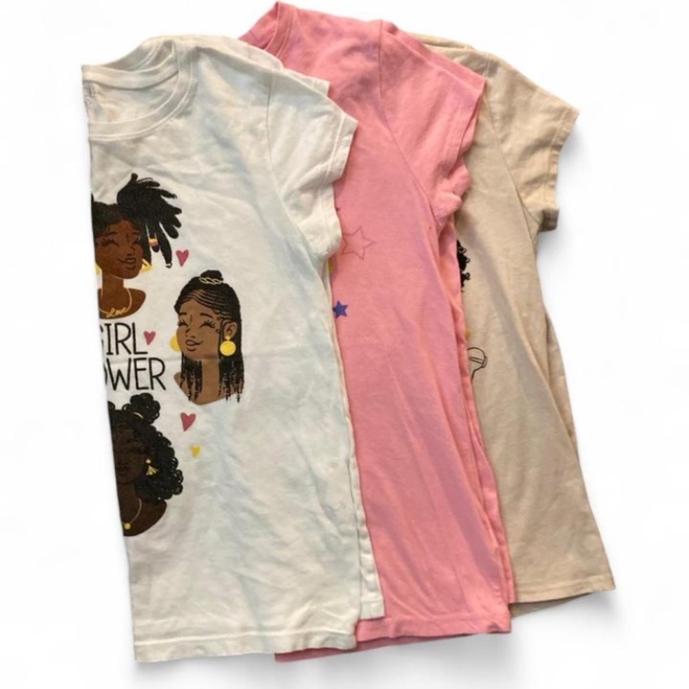 Lot of The Children's Place Empowering Graphic Tees - White, Pink, Tan